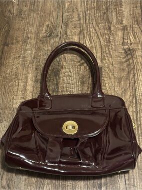 Emporio Armani Patent Leather Satchel Handbag in Deep Burgundy